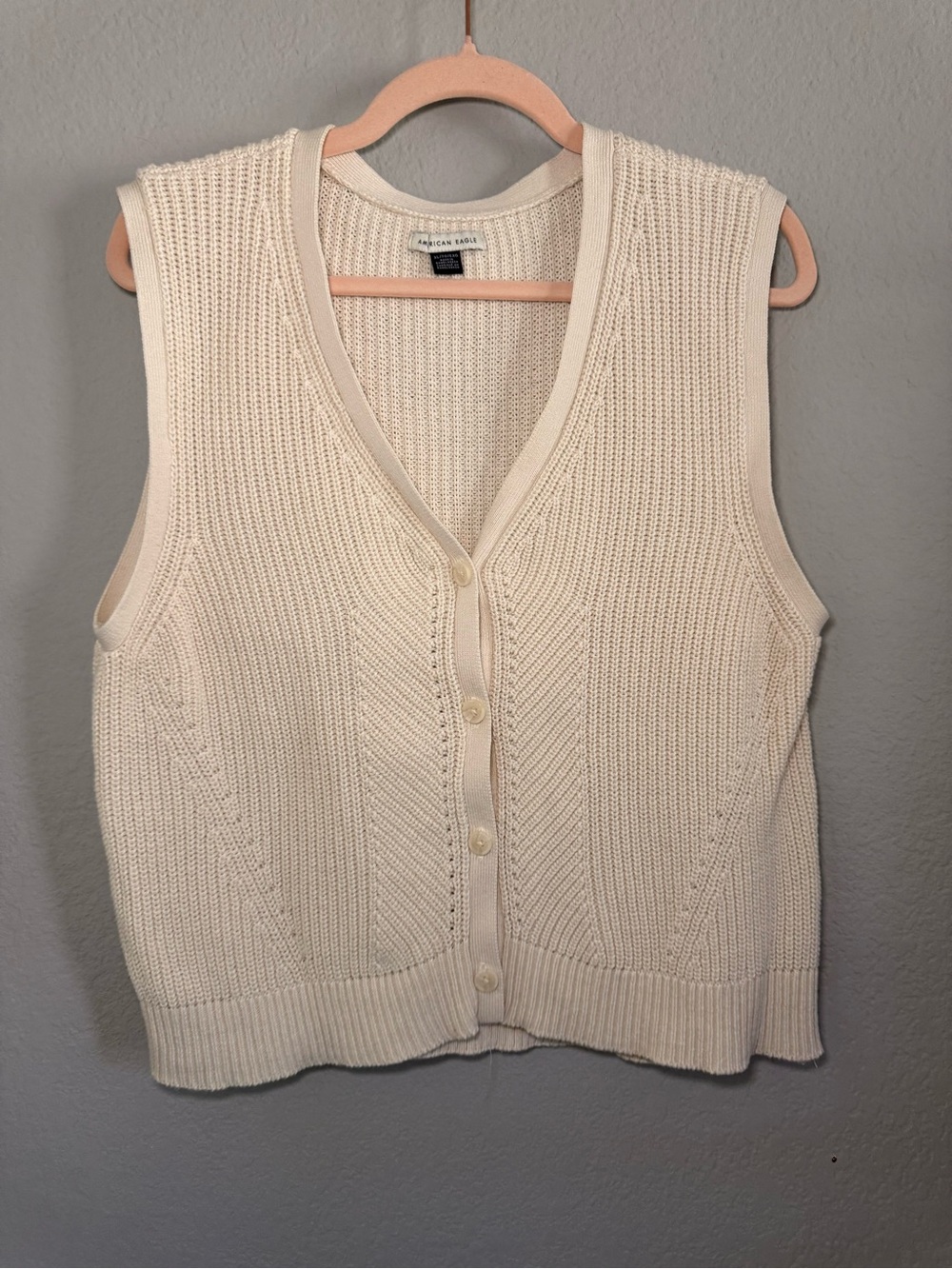 American Eagle Cream Button Front Knit Sweater Vest XL